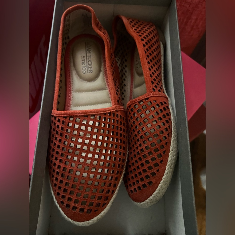 Adam Tucker Red Espadrilles with Basket-Weave Design
